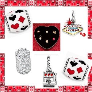 🎲Brighton Las Vegas Silver and Red Charm Set of 6 in Heart Tin ~ Rare